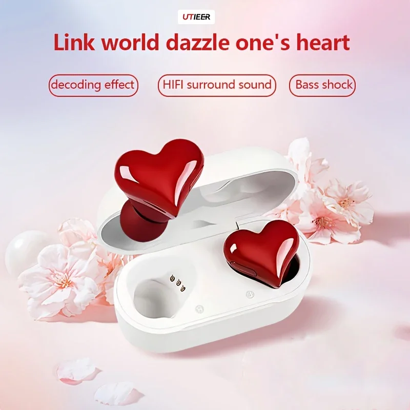 New Heart Shaped Headphones Wireless Bluetooth Earphones Women‘s Earphones Hifi Sound Quality Lover Heart Earbuds Gifts for Girl