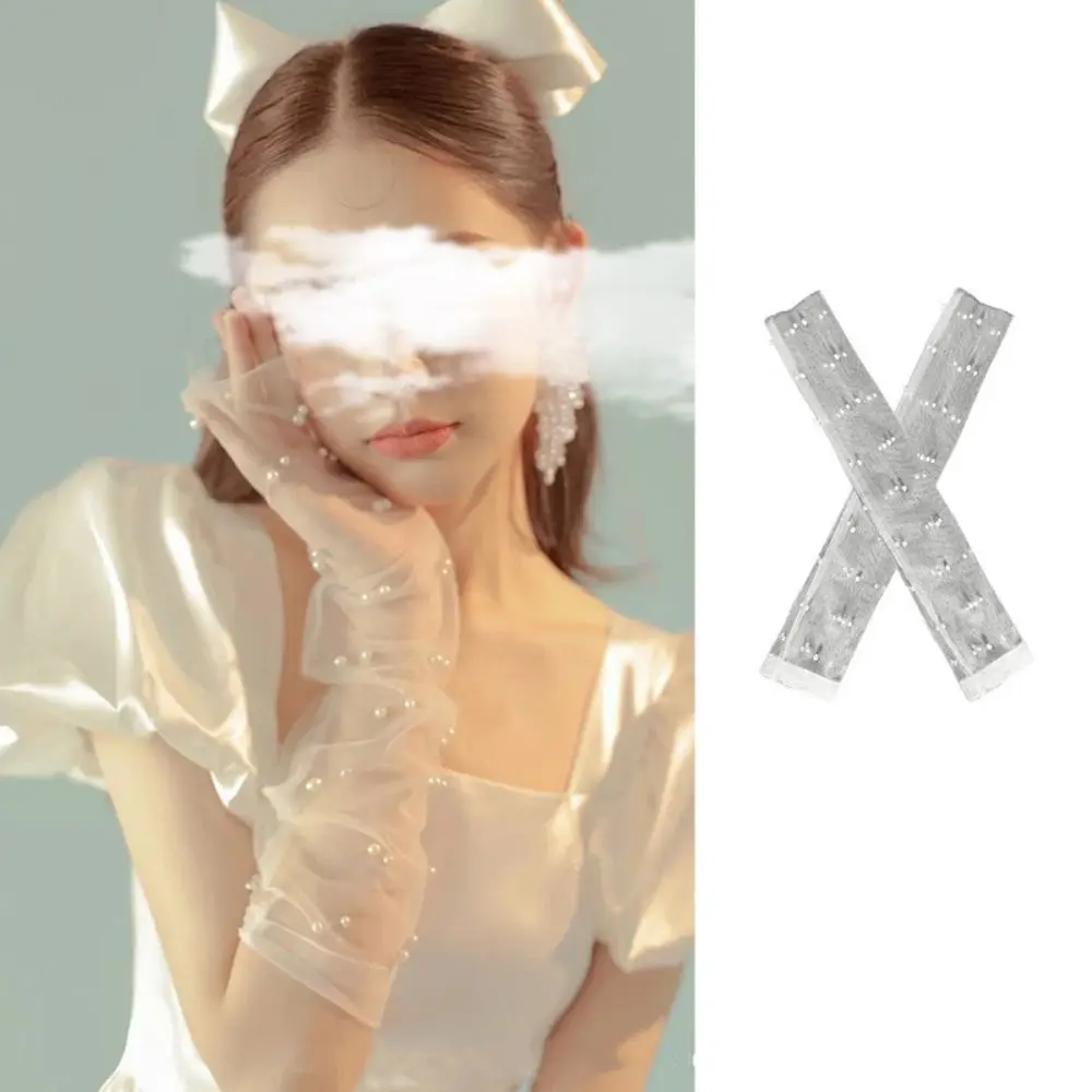 ถุงมือยาวผ้าซาตินสีขาวแฟชั่น ถุงมือแต่งงานลูกไม้สไตล์วินเทจ ถุงมือยาวนิ้วยาวยืดหยุ่นหวานๆ สำหรับสุภาพสตรี