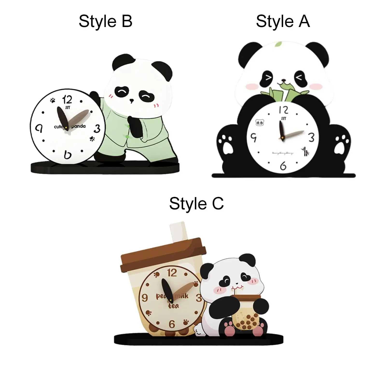 Adorable Panda Clock Desktop Clock Decorative Cartoon Non Ticking Tabletop Clock for Apartment Living Room Bedroom Restaurant