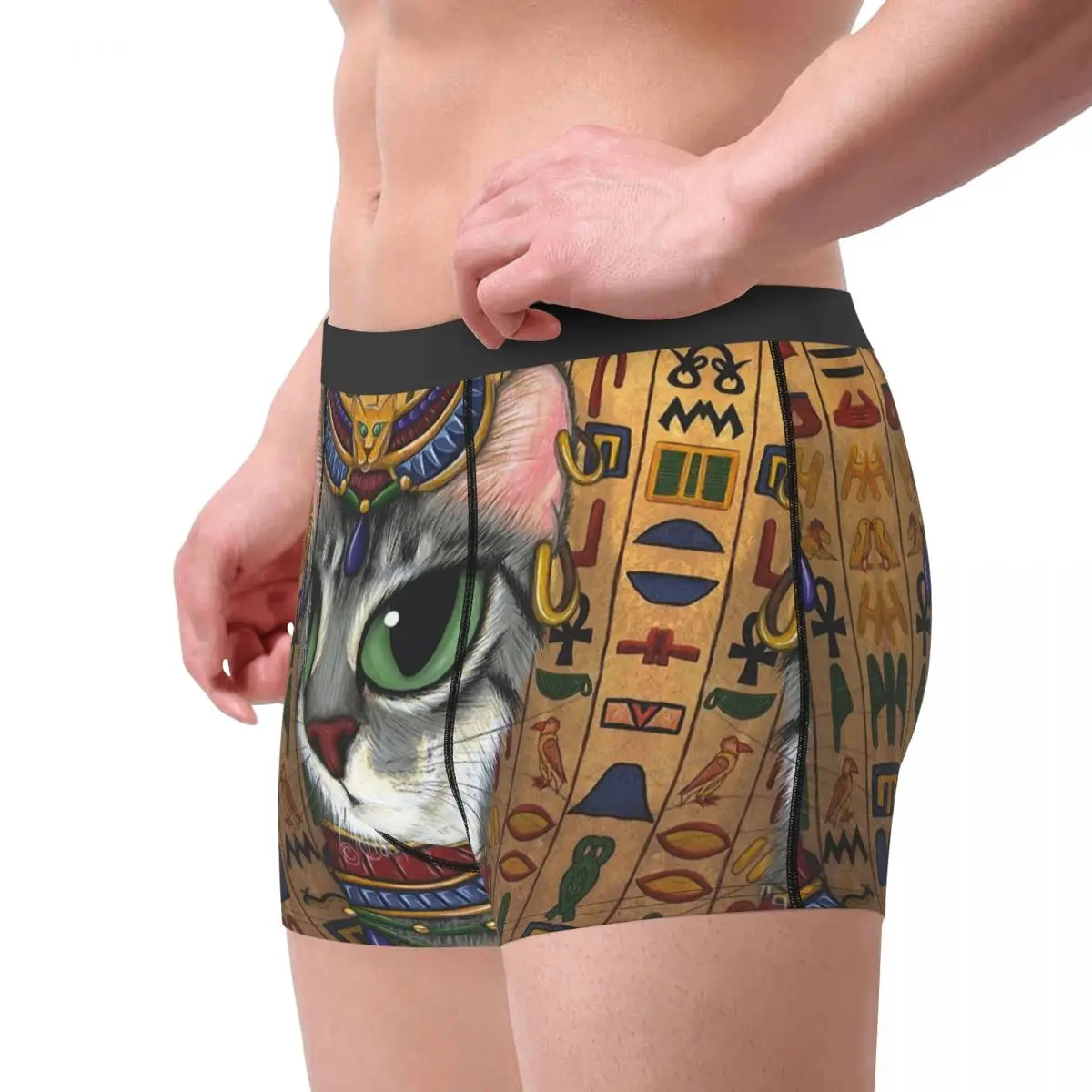 Cueca Boxer do Antigo Egito Masculino, Gatos e Ankh Cross, Calça Altamente Respirável, Short Estampado 3D, Presentes de Aniversário, Alta Qualidade