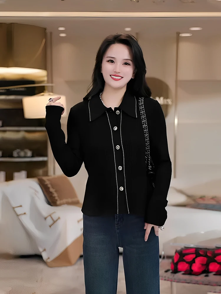 

Ele Bla Knitted irt for Women Collared Inner Wear Spring Autumn New Sle Comfortable Breathable Long Sve Casual Top