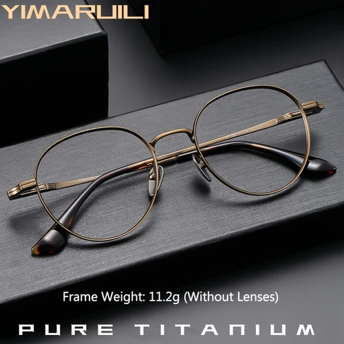 YIMARUILI, gafas de lujo de titanio puro para hombres y mujeres, montura Retro redonda, gafas graduadas ópticas grandes de ala ancha CT-266