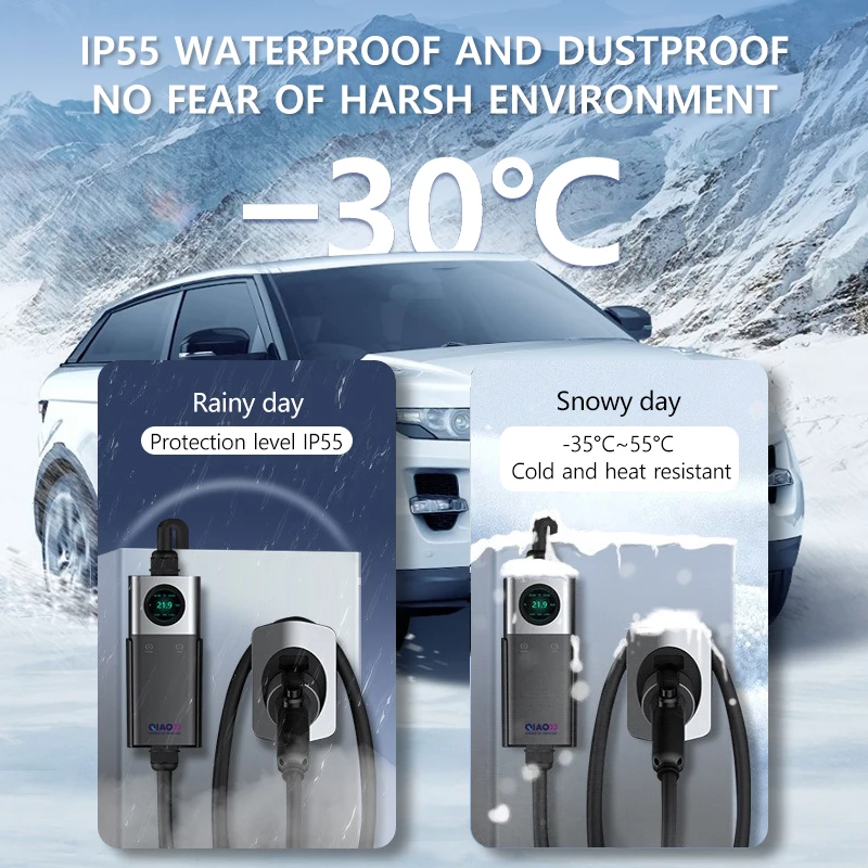 QIAO 레벨 1 레벨 2 EV 충전기, 휴대용 전기 자동차 충전, 7 계량기 블루투스 앱, 3.5KW, 7.3KW, 11KW, 22KW, 16A, 32A