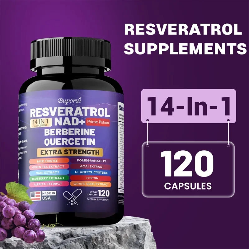 

Resveratrol Nad+ Berberine, Quercetin - Antioxidant, Supports Heart & Immune Health, Promotes Metabolism, and Enhances Energy