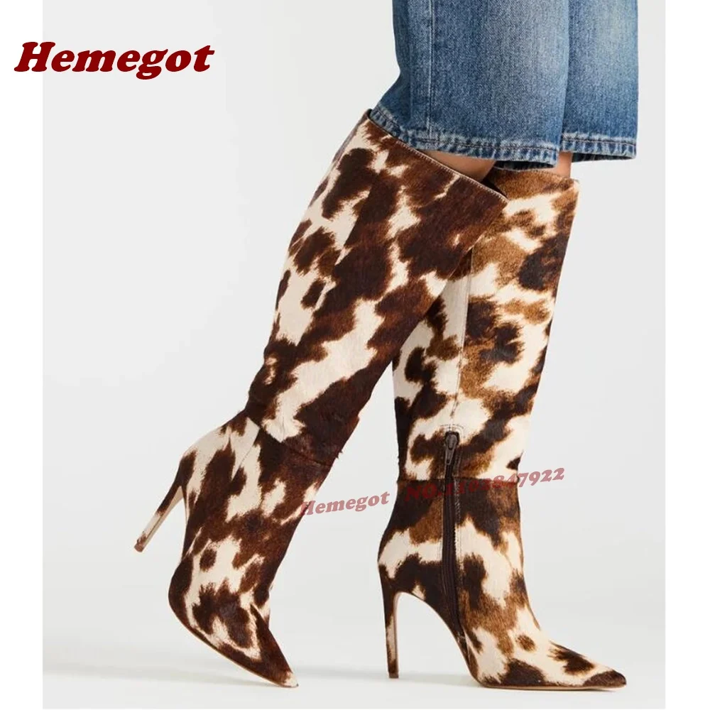 ليوبارد الفراء خنجر حذاء برقبة للركبة الجانب سستة مدبب تو كعب رقيقة الأحذية النسائية الدافئة 2026 جديد الشتاء الفاخرة أحذية عادية #3