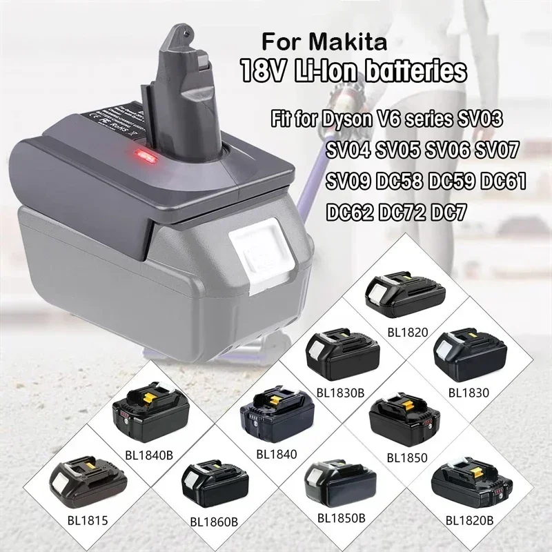 For Makita/Dewalt/Milwaukee/Bosch/Einhell/Ryobi 18V Battery Adapter Converter to For Dyson V6 V7 V8 Battery Vacuum Cleaner Tool