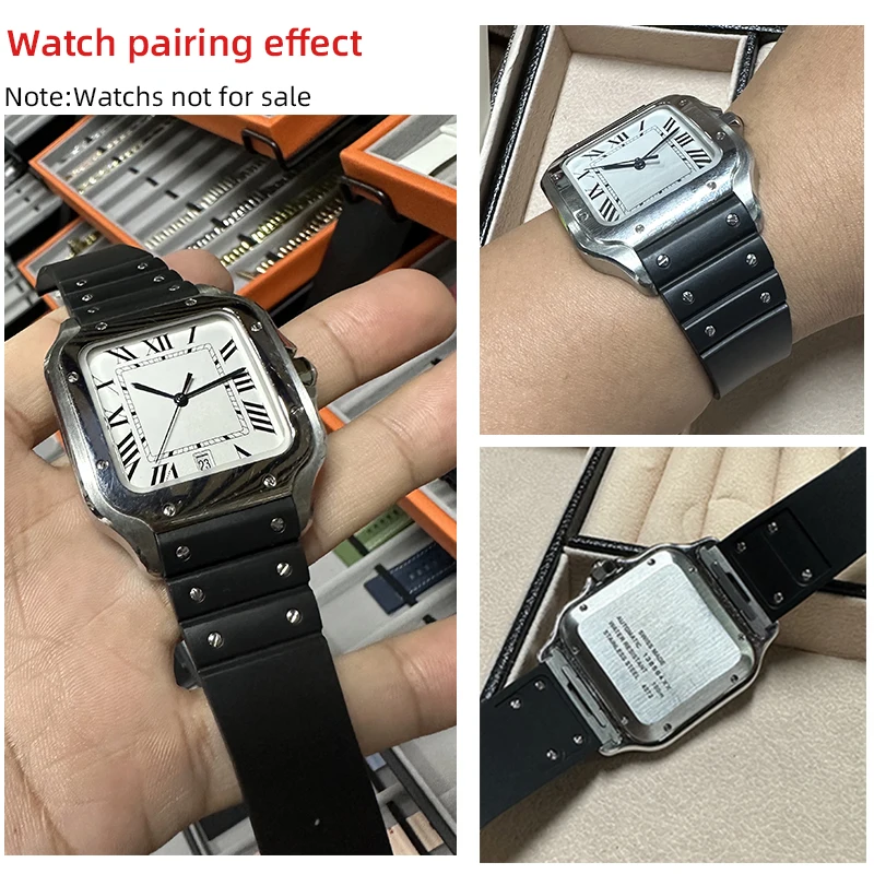  جديد سريع الإصدار حزام مطاط الفلور لساعة كارتييه سانتوس للرجال 39.8 مللي متر حافظة 21 مللي متر FKM حزام (استيك) ساعة 18 مللي متر مشبك قابل للطي #5