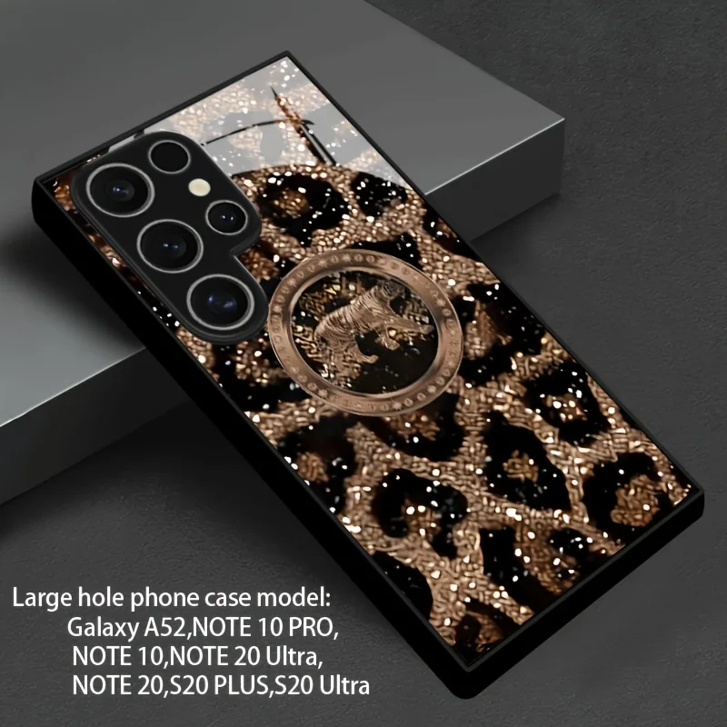 Brown leopard print copper ring tiger new glass phone case suitable for Samsung Galaxy S26 S25 S24 S22 S21 S20 FE/Ultra/Plus