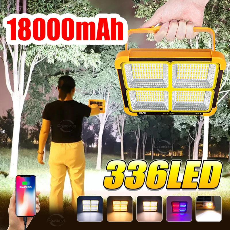 18000mAh Solar Rechargeable Lamp Camping Lantern Camping Supplies Tent Outdoor Portable Lantern Waterproof Multifunctional Light