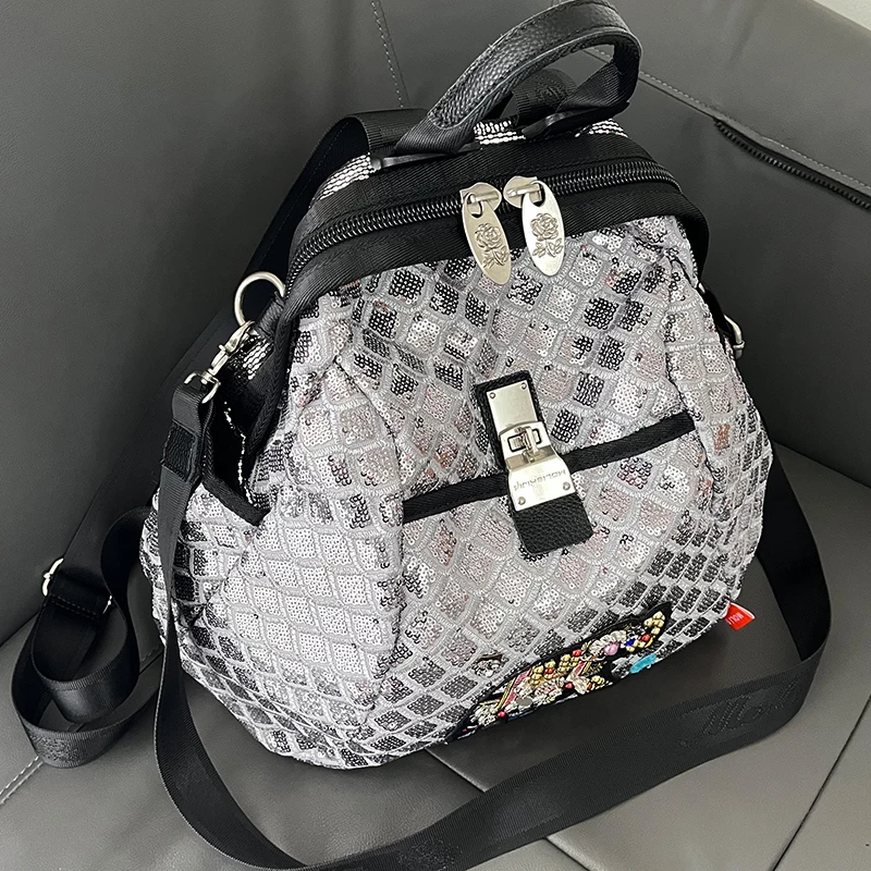 New Women Backpack Large Capacity Shoulder Bag Pack with Glitter Decor Fashion Shiny Mochilas Para Niñas Sac a Dos