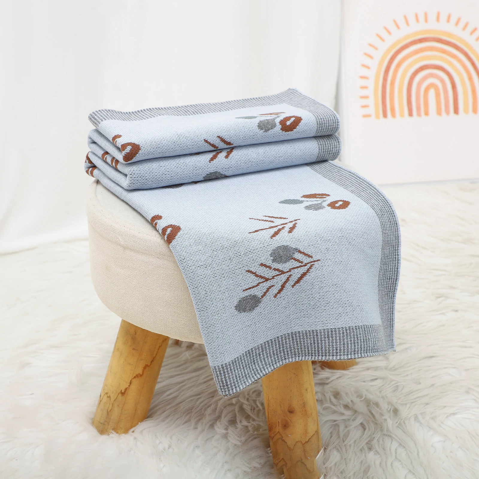

Newborn Baby Blanket Cotton Knitted Infant Stroller Swaddling Wrap Soft 100*80CM Plaid Girl Boy Bedding Quilt Cartoon Plant Tree