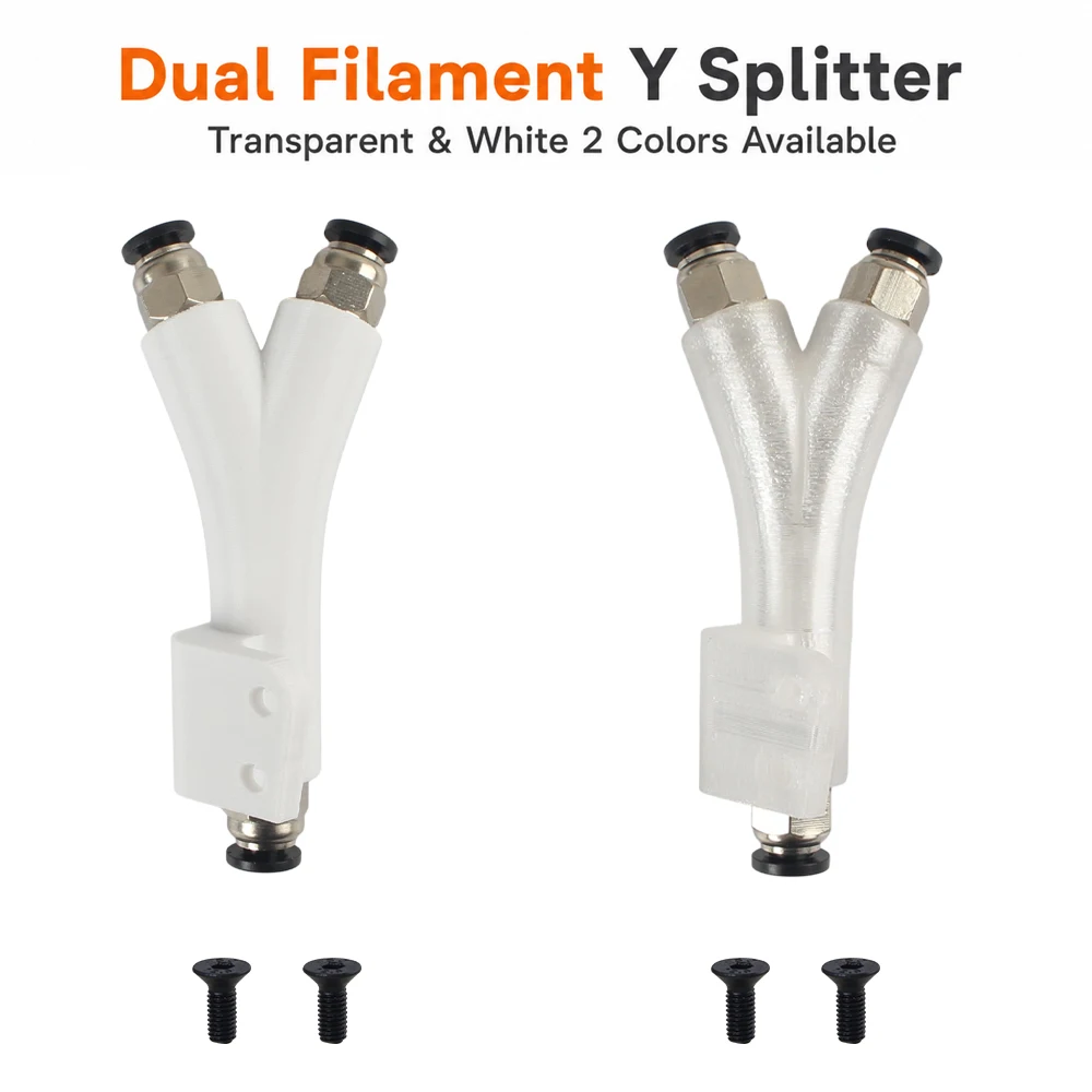 Y-förmiger Dual-Filament-Splitter, transparent, weiß, hochwertiger Shunt für 3D-Drucker der Bambu A1 X1 P1 H2 Serie