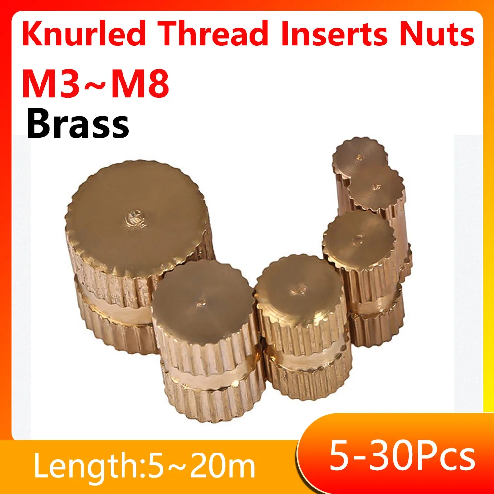 M3 M4 M5 M6 M8 Braas insert nut Injection Molding Brass Knurled Thread Inserts Nuts Length:5mm~20mm 5-30Pcs