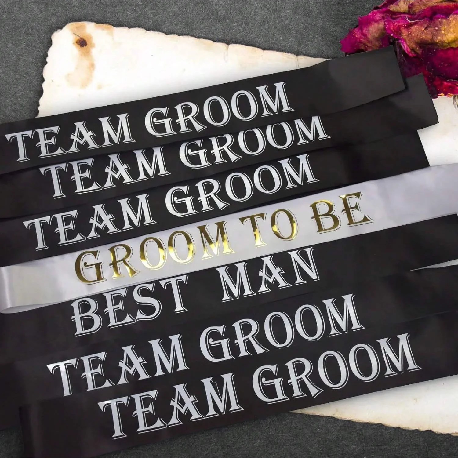 7PCS Bachelorette Sashes Set for Groomsmen, Black Team Groom Sashes for Bachelor Supplies Wedding Party Decorations Favors Gifts view 3