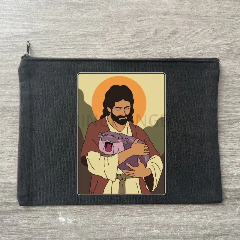 

Милая черная косметичка-органайзер Moo Deng Bouncy Pig из холщовой ткани, дорожная сумка для мелочей, пенал, кошелек на молнии, подарок