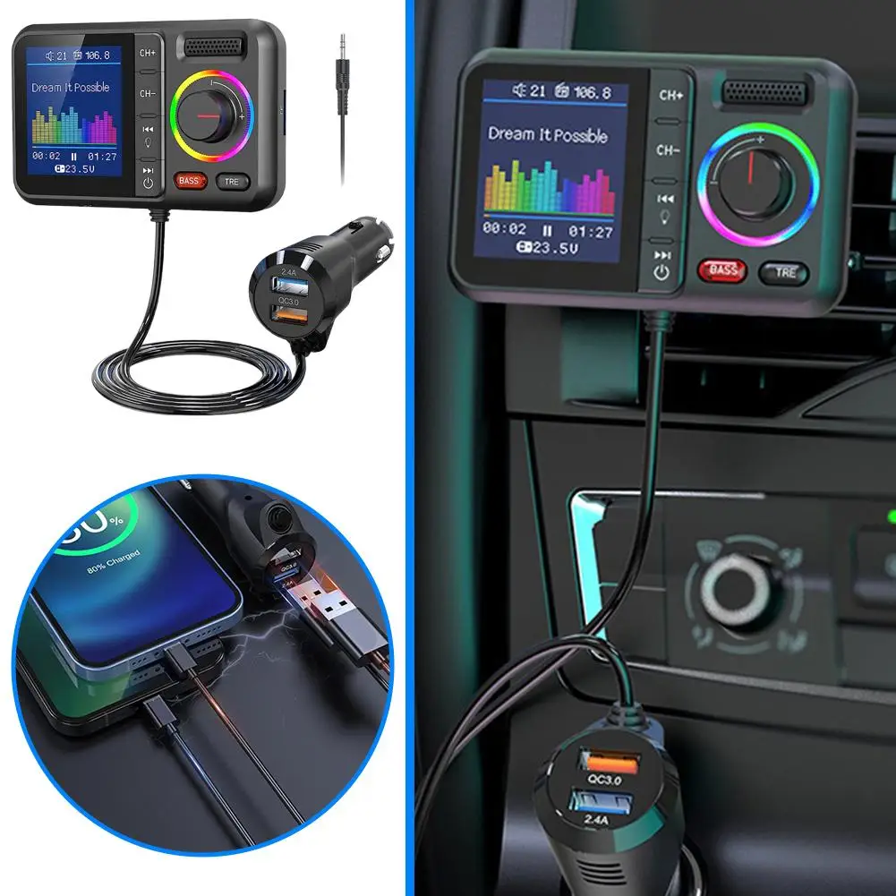

Беспроводной Bluetooth FM-передатчик адаптер цветной экран автомобильный MP3-плеер громкой связи Aux Audio USB зарядка автомобильные аксессуары