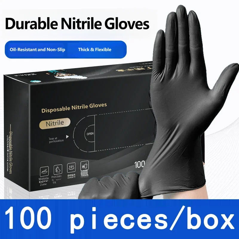 Wholesale disposable black nitrile gloves, powder free, oil resistant, hair salon cleaning nitrile gloves 100 pieces/box