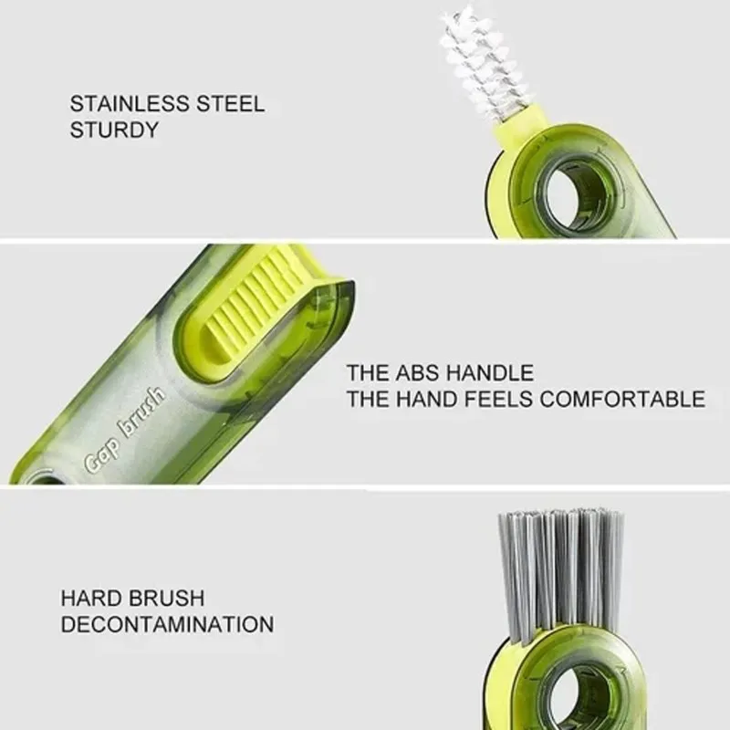 3 In 1 Bottle Gap Cleaner Brush Multifunctional Cup Cleaning Brushes Water Bottles Clean Tool Mini Silicone U-shaped Brush