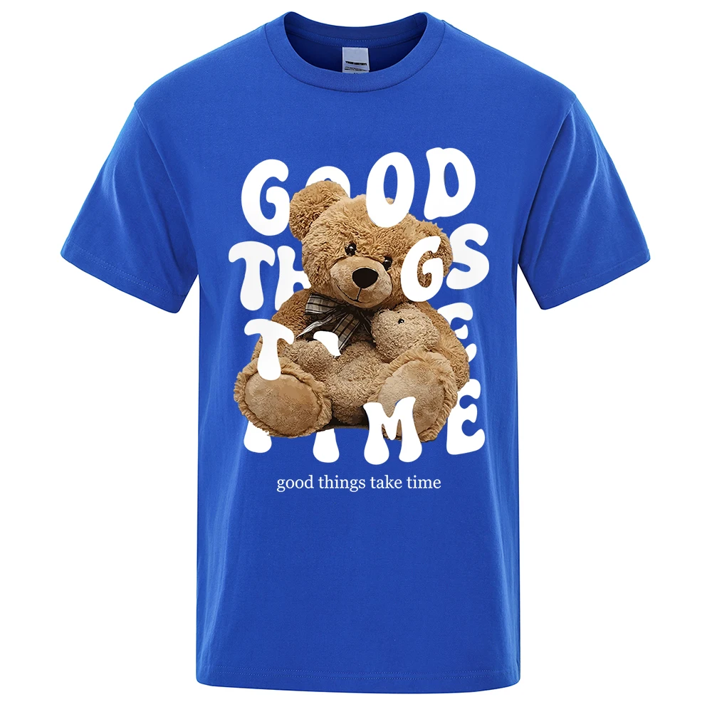 Good Things Time Ted Bear Print T-Shir Men Women Streetwear Clothes Soft Oversize T-Shirt Cotton O-Neck Hip Hop Casual Tshirt