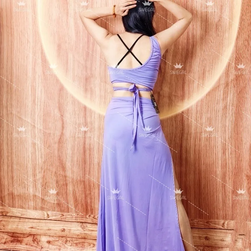 Customized Swegal Belly Dance Practice Dress Spandex Tie Tank Top with Twisted Skirt Oriental Dance Practice Dress Looks White