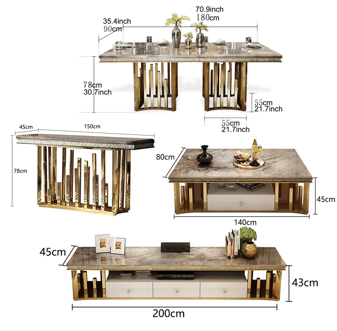 Modern Marble Dining Table + Coffee Table+TV Table