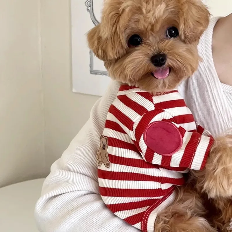 Summer Pet Shirt Cute Striped Dog Clothes Bear Print Puppy Bottoming Shirt Breathable Cat Pullovers Pet Sweatshirts Dog Apparel - Image 3