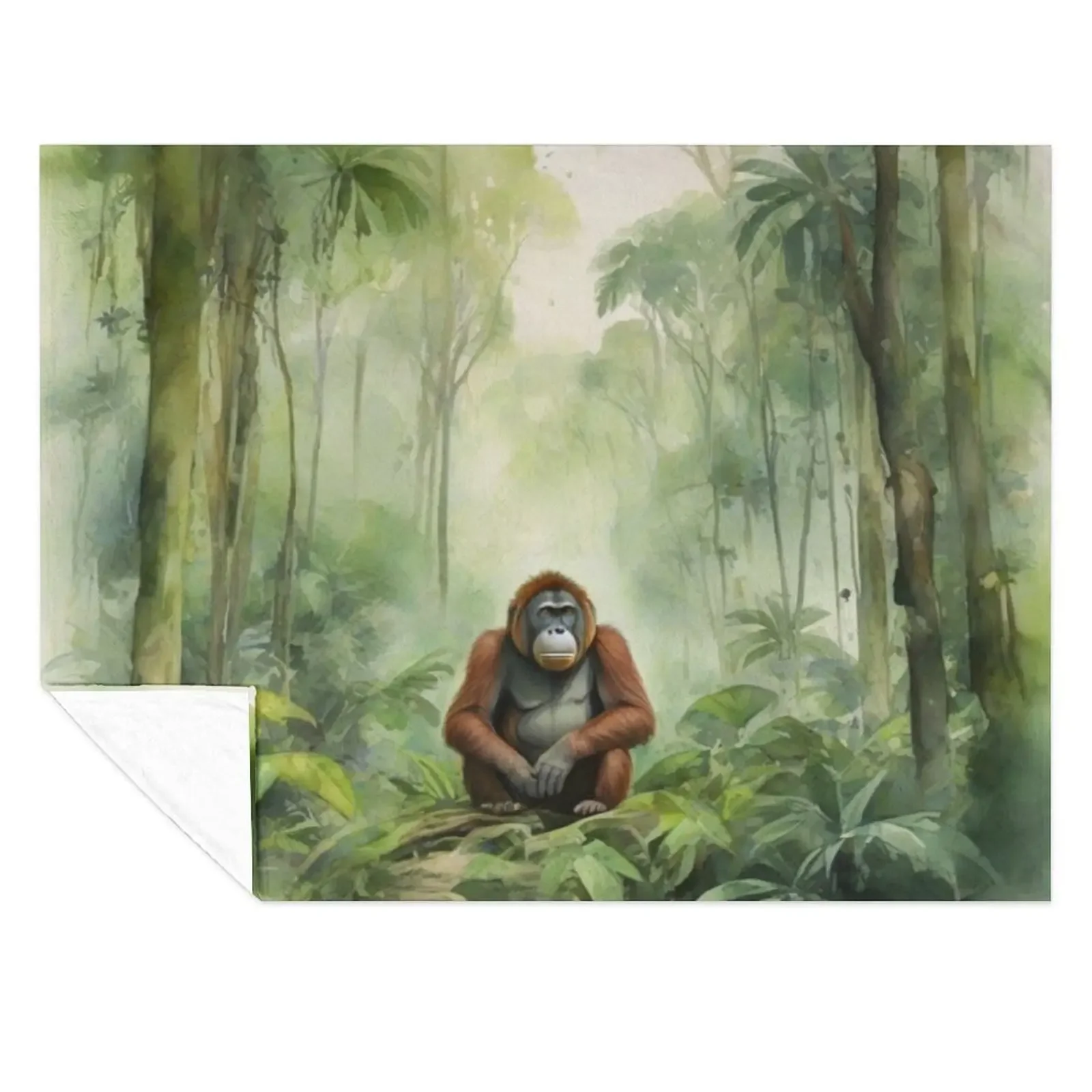 

orangutan in Green forest_watercolour Throw Blanket for sofa Blankets For Sofas halloween Blankets