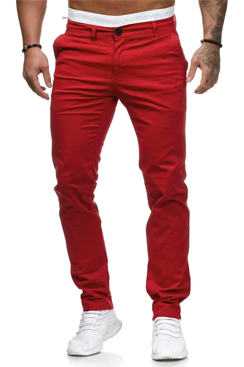 Pantalon slim en coton pour homme, coupe droite, couleur unie, style décontracté, idéal pour document, FJ8