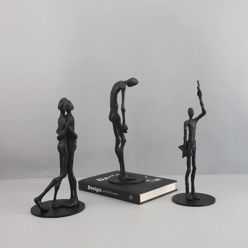 Metal Cast Iron Acrobatic Figure Sculptures, Home Decor, Black Abstract Art Figure Model Sculptures, Office Desk Ornaments