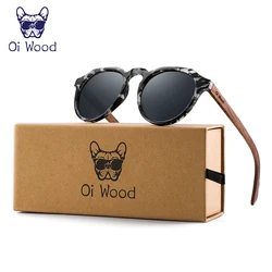 Lunettes de soleil rondes en bois Oi pour hommes et femmes, lunettes de soleil pour hommes, monture en écaille de tortue, verres rouges, brochure