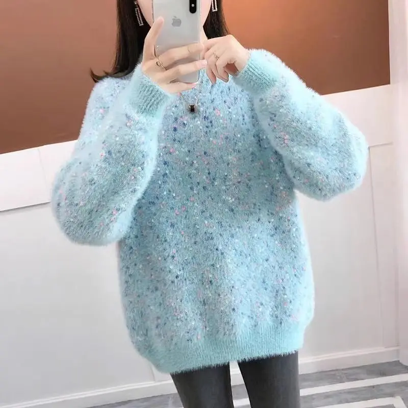 

Mink Velvet Sweater Women's Autumn Winter New Pullover Loose Thickened Knitted Bottoming Shirt