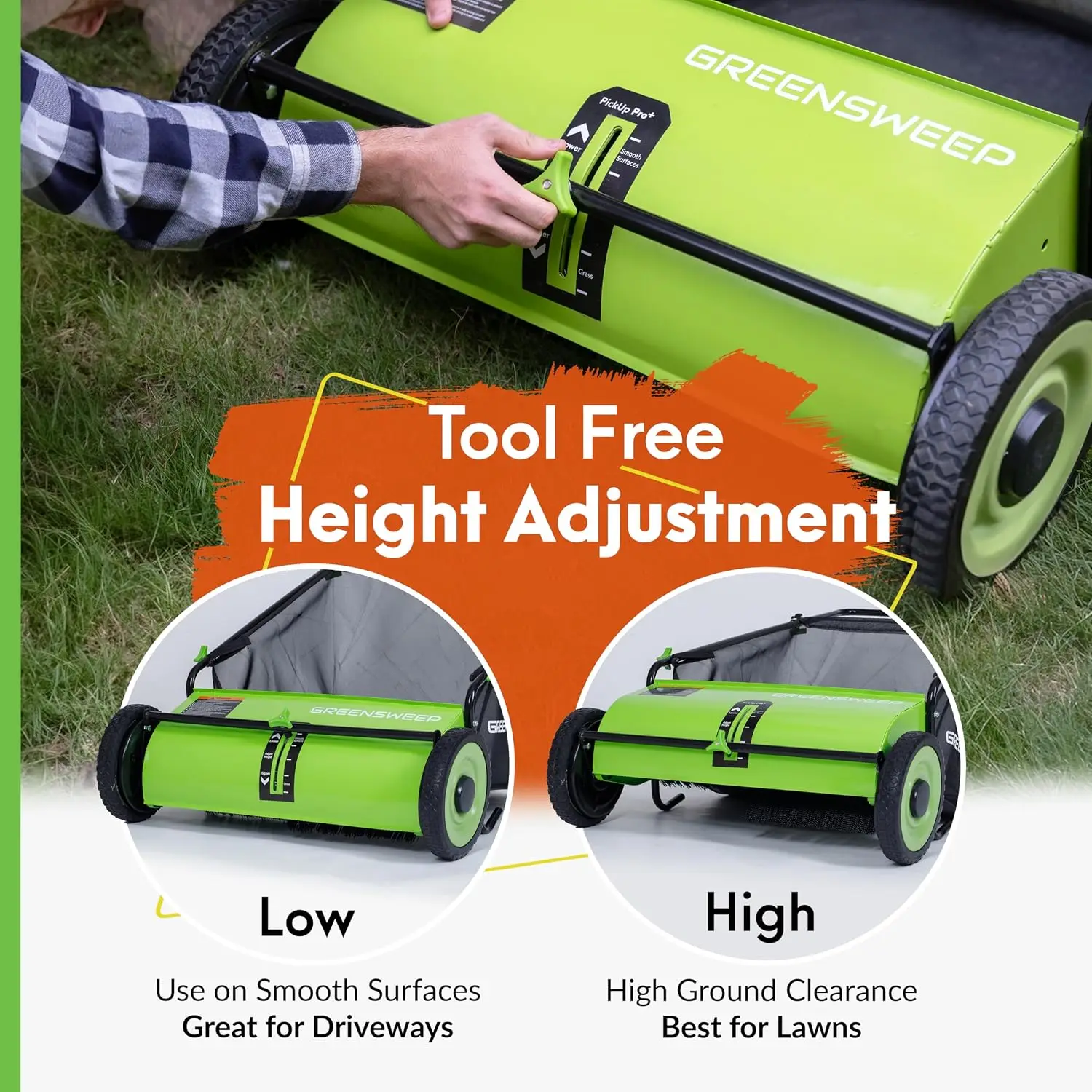 Pickup Pro XL Garden Sweeper - Manual Leaf & Grass Push Lawn (Max)