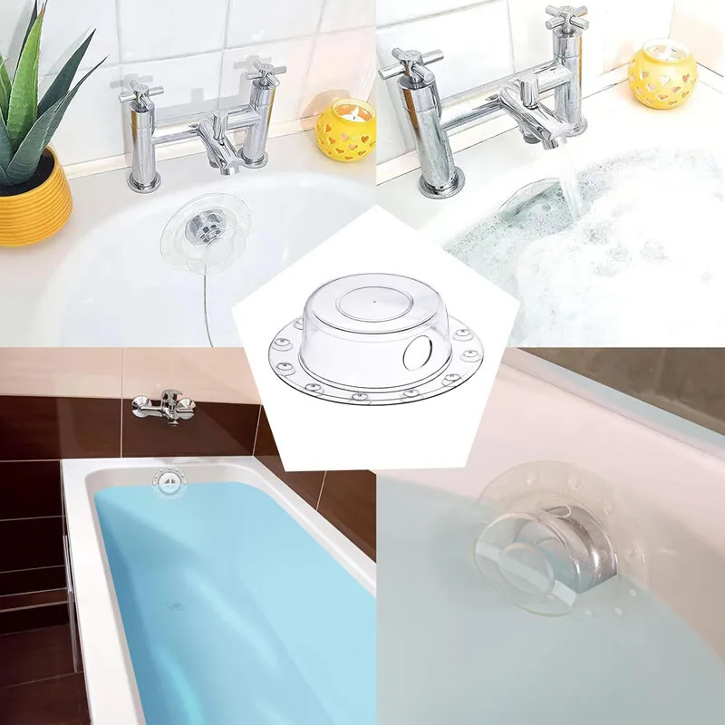 Bath tub overflow drain cover with suction cup seal - Adjustable type Leak-proof bathtub stopper that can prevent water leakage.
