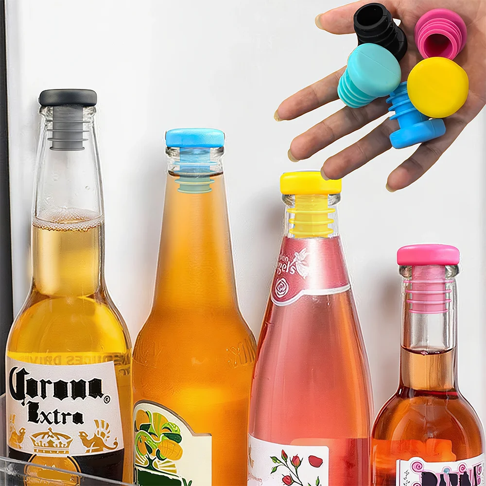 5-Pack/3-Pack Macaron-Colored Silicone Wine Bottle Stoppers, Food-Grade Reusable Sealing and Preservation Stoppers, Leak-Proof Caps for Sparkling Water and Seasoning Bottles, Reusable Leak-Proof and Odor-Proof Caps, Macaron-Colored Household Wine/Soda/Beverage Bottle Stoppers