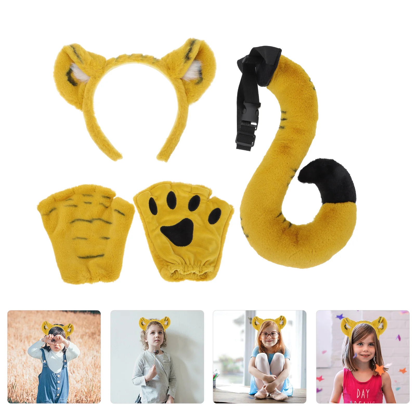 Tiger Headband Set Party Headgear Animal Costume Prop Fabric Ears Tail Child Kids Cosplay Headdress Cloth Tails