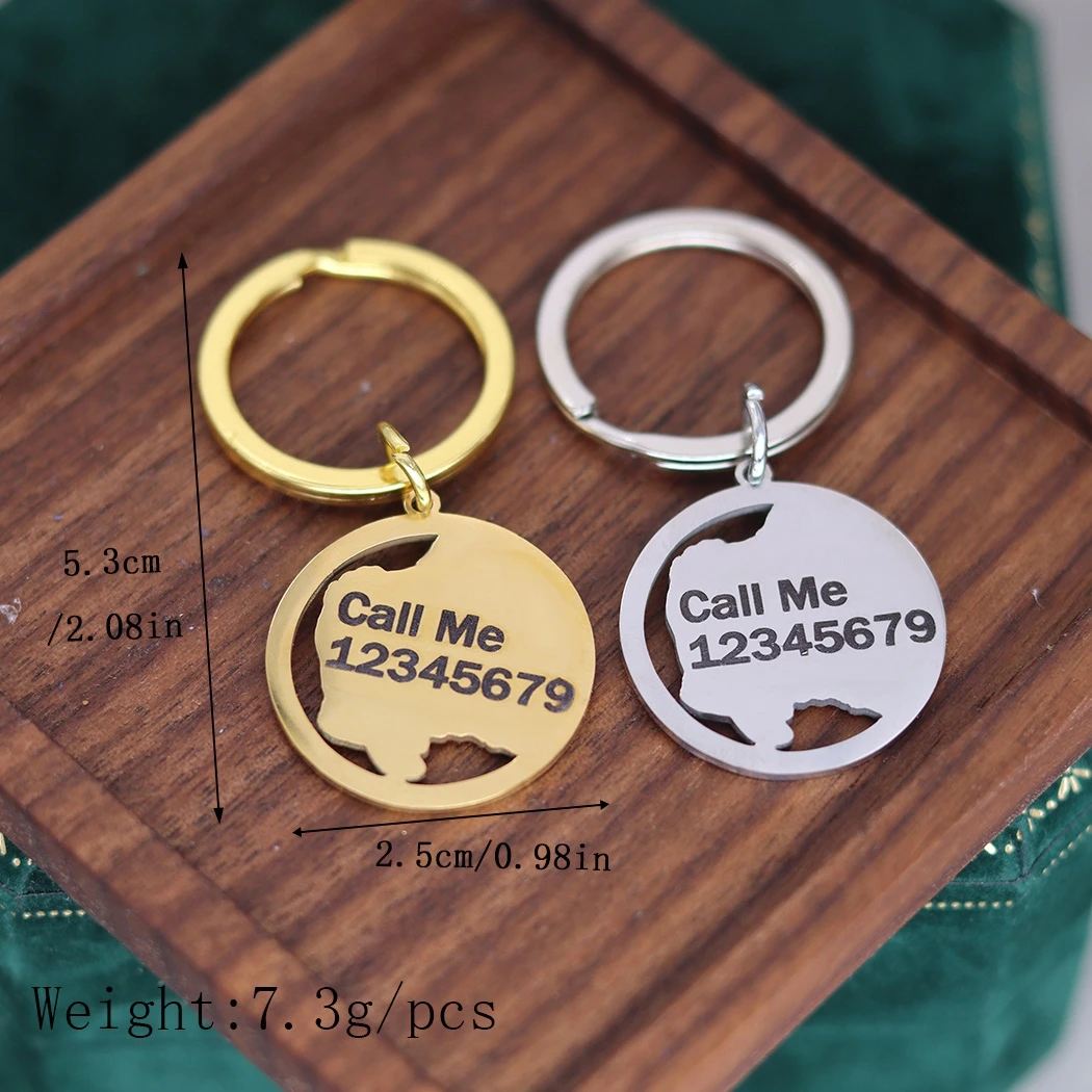 QIAMNI Stainless Steel Custom Phone Mobile Number Name Tag Engraved Keychain Personalized Animal Buffalo Car Keyring Jewelry