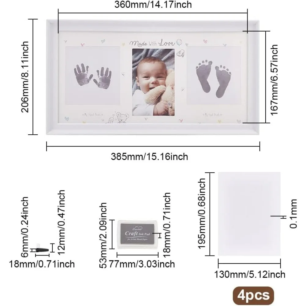 Baby Hand and Footprint Kit 15x8Inch Handprint and Footprint Keepsake with Touch Ink Pad Made with Love Hand Foot Impression