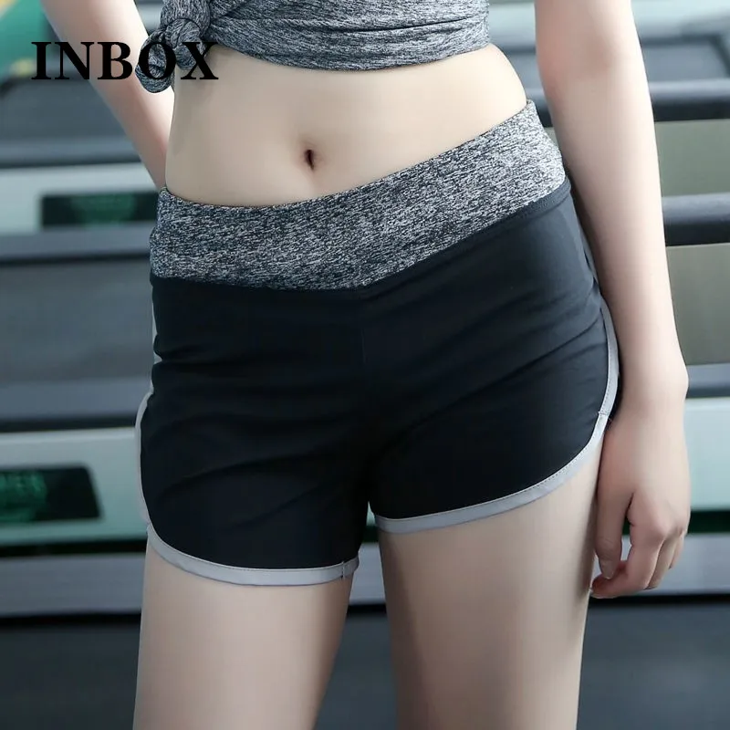 

Summer Women Black And Grey Sports Running Yoga Shorts Ladies Cotton Soft Cozy Elastic Skinny Patchwork Shorts