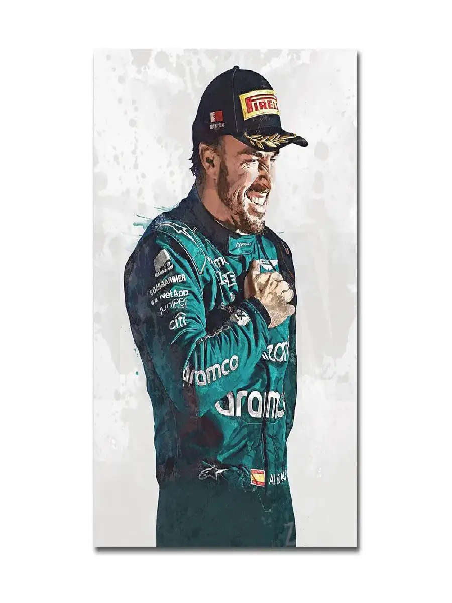 Fernando Alonso F1 Racing Canvas Art Poster, Frameless Wall Decor Print for Living Room