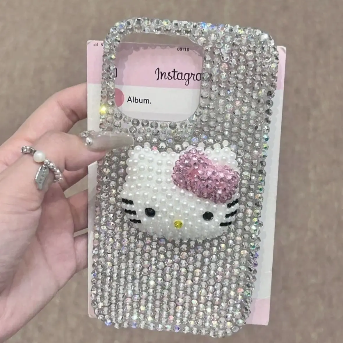 Sanrio Hello Kitty Ipone 15 Pro Max Mobile Phone Case Cartoon Diamond Princess Light Luxury Ipone 14 Kawaii Mobile Phone Case