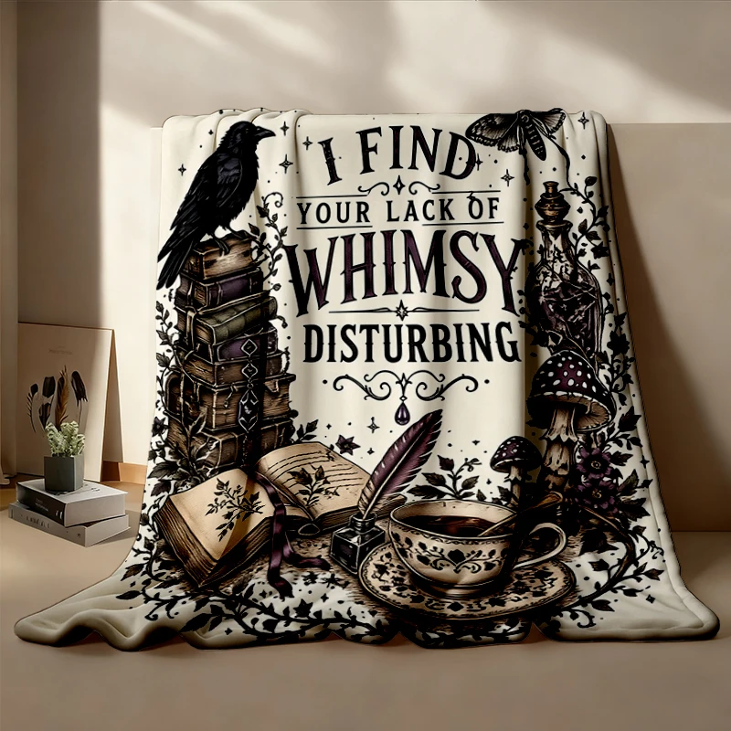 I Find Your Lack of Whimsy Disturbing Flannel Throw, Gothic Witchy Cozy Blanket, Dark Cottagecore, Lack of Whimsy Crow F