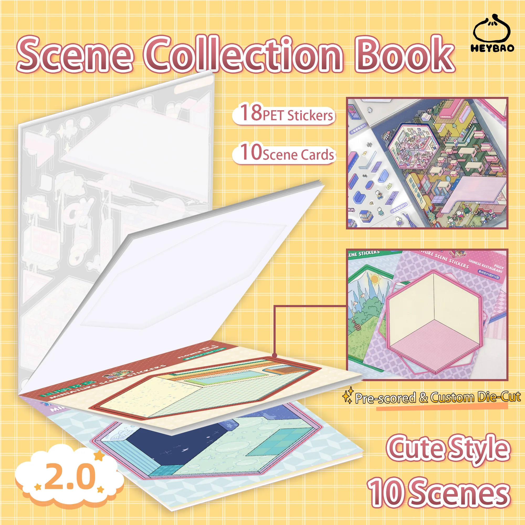 Livro de Cenário Miniatura de Aniversário HEYBAO |   Adesivos e Cartões de Quadrinhos Retrô Japoneses, para Decoração de Diários e Scrapbooks