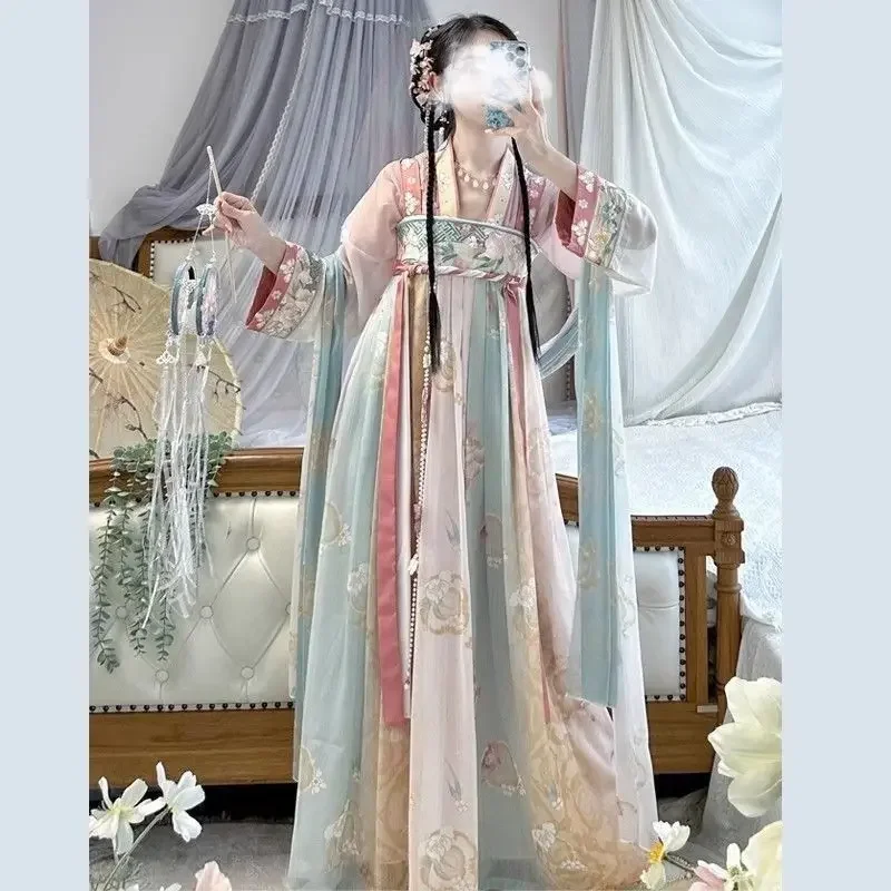 

Chinese Traditional Hanfu for Women Ancient Folk Dance Carnival Cosplay Costumes Tang Dynasty Pink Embroidered Princess Dresses