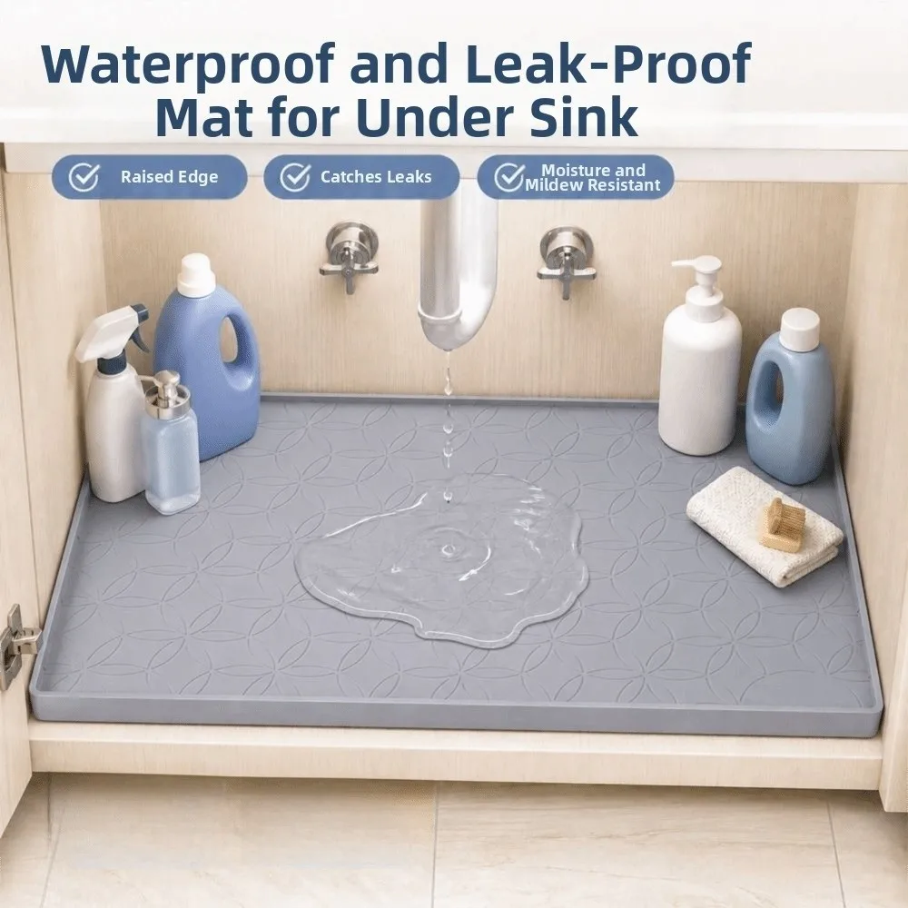 Waterproof Under Sink Mat Anti-Mold Raised Lip Cabinet Liner Multi-functional Flower Texture Silicone Cabinet Protector Kitchen