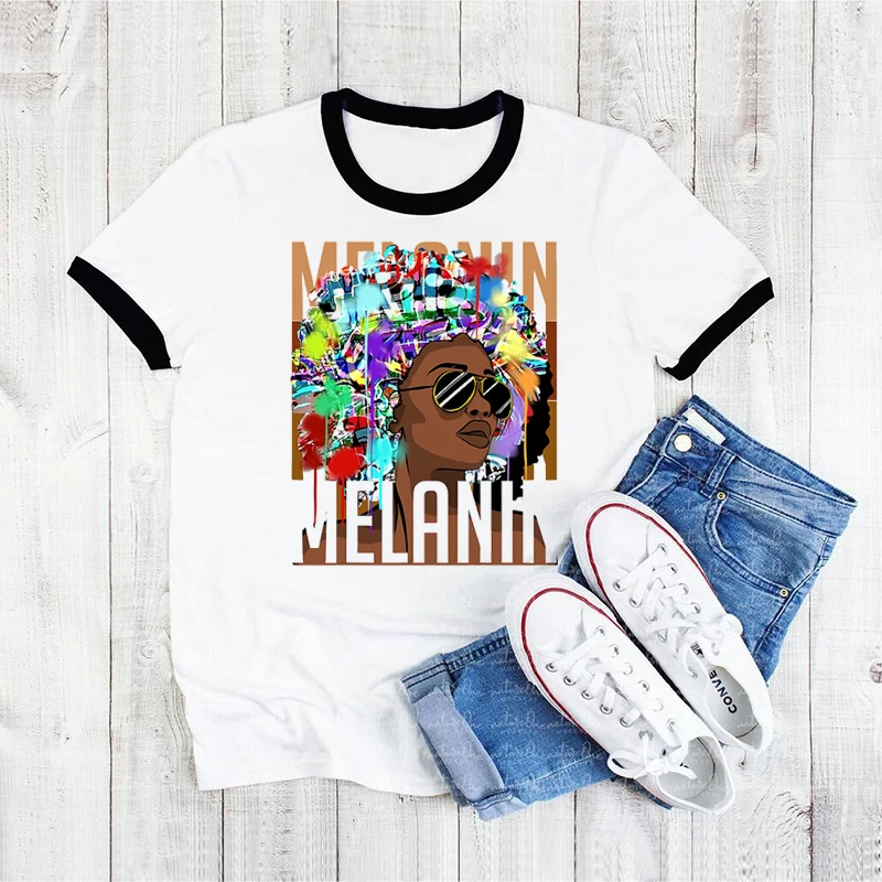 

African American Black Women Black Queen Melanin Queen Tshirt Fashion Harajuku Camiseta Mujer Tshirt Summer Women Tshirt Tops