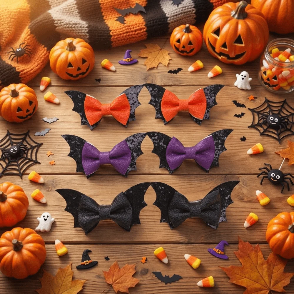 2 pcs/set Bow Bat Wing Hair Clips Double Layered Glitter Halloween Barrettes Black Color Unique Sequins Hairpin Girl