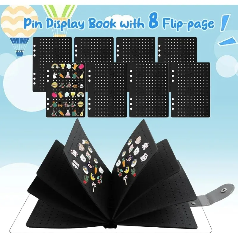 

Pages Waterproof Brooch Pin Badge Display Book Collection Storage Holder Page-flip Brooch Pin Display Organizer Display (Black)