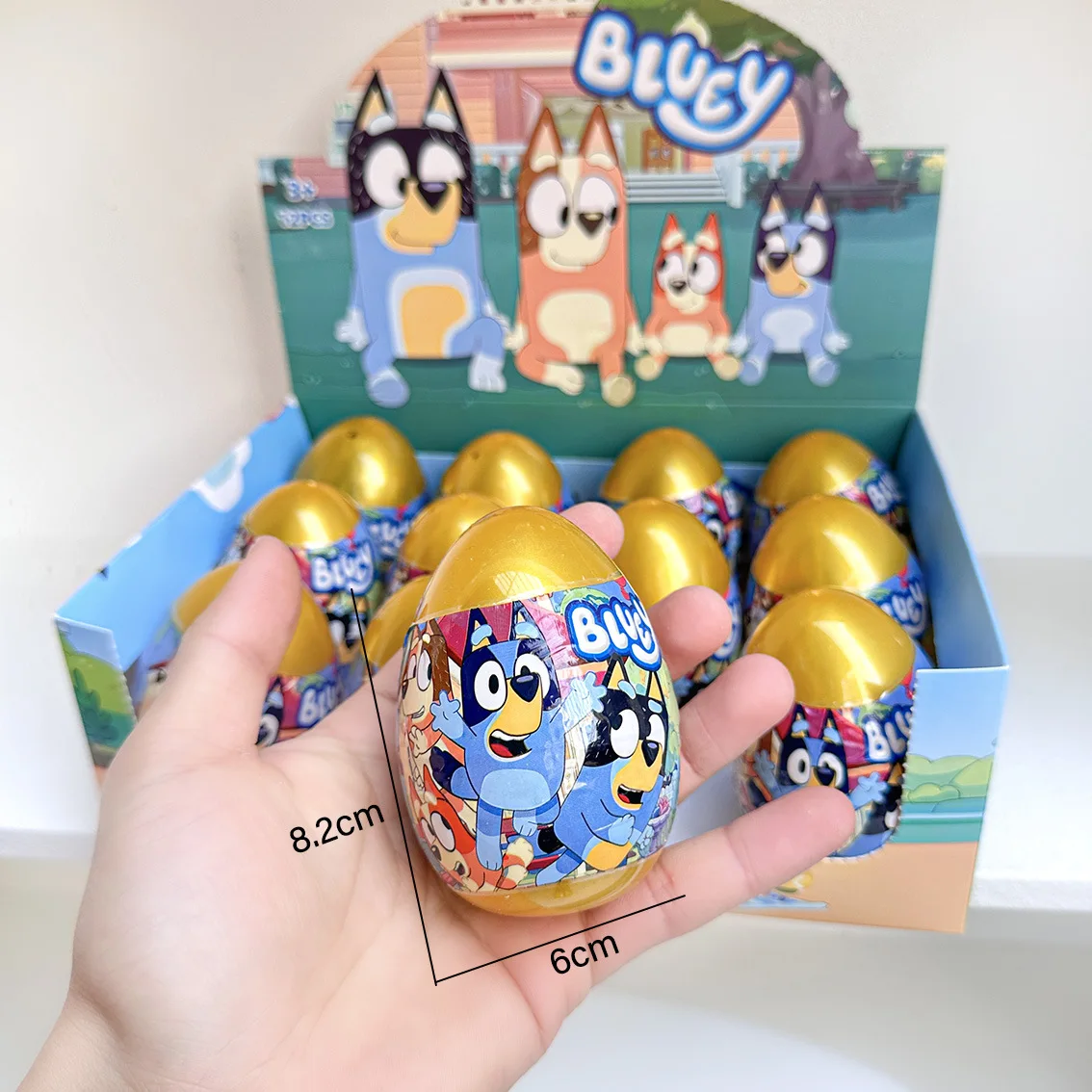12 pièces 1 boîte Bluey Lucky Smash Smashing oeuf doré jouets boîte frapper oeuf doré Surprise petit jeu ornement jouet cadeau pour enfants