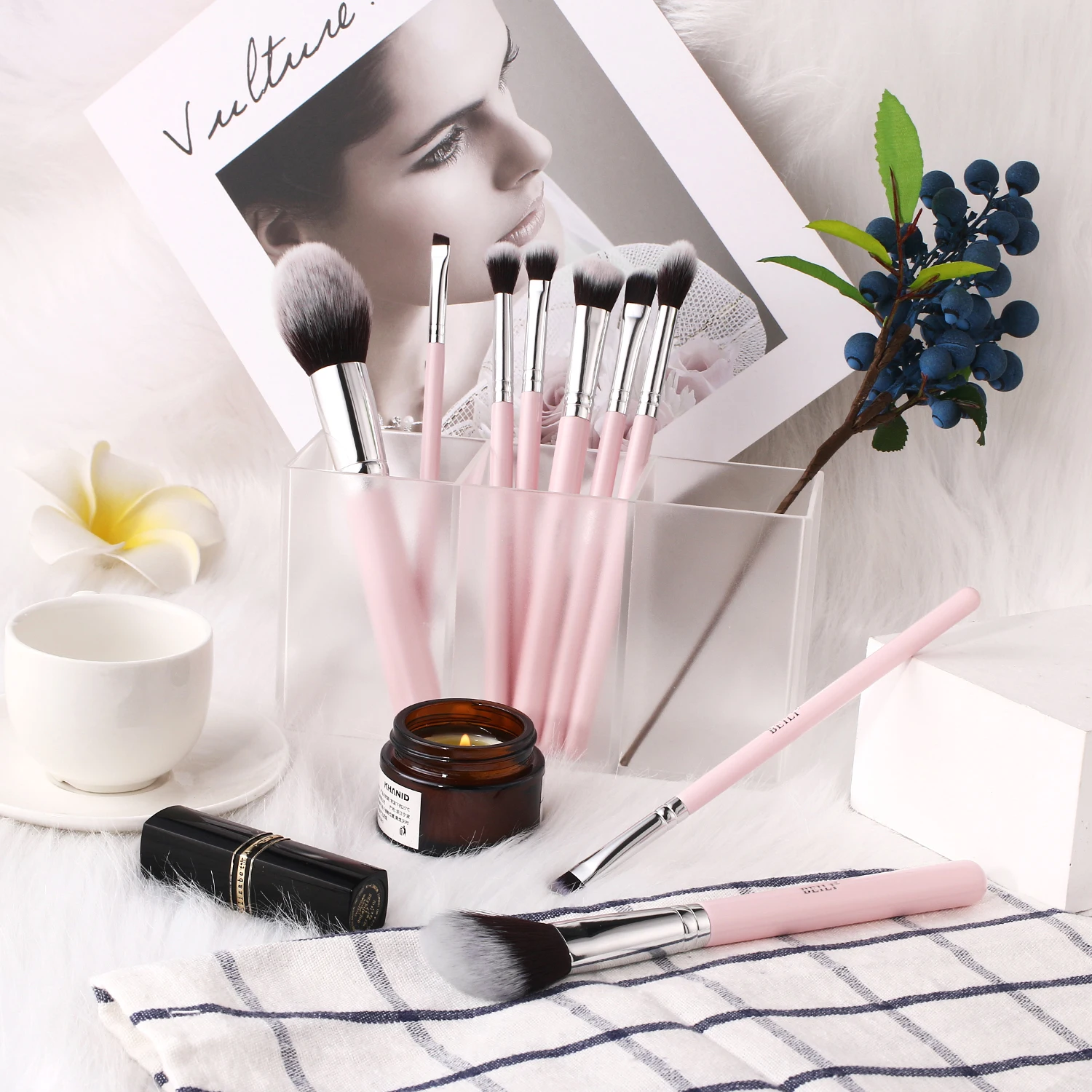 BEILI Pink Premium Make-up-Pinsel-Set mit Pinsel-Organizer, Foundation, Puder, Lidschatten, Eyeliner, Konturpinsel, Kosmetik-Werkzeug