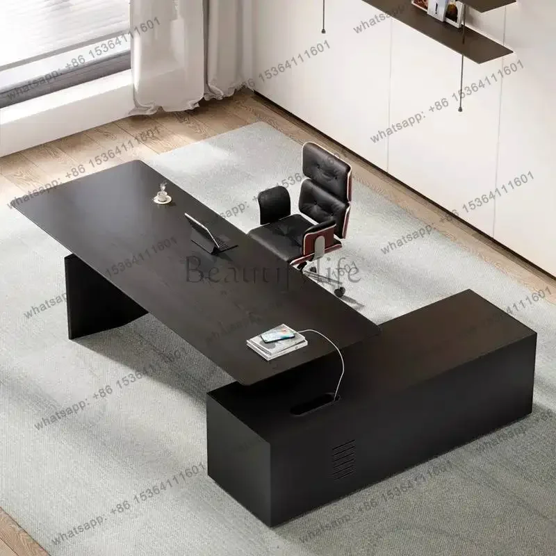 LJY Strong Manager Executive Office Desk Drawers Black Large Cheap Computer Desk Study Adjustable Bureau Tafel Work Station Tabl